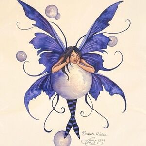 Amy Brown Bubble Rider Fairy Art Print 1999‎ Land of Myth & Not Inc Purple Wings